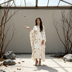 Vente en gros de robes Abaya en polyester imprimées sur mesure, élégantes et luxueuses, pour femmes musulmanes - Product Image 4
