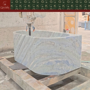 <span class=keywords><strong>Baignoire</strong></span> ovale autoportante en marbre bleu cristal GOLDKING haut de gamme pour studio résidentiel, veines gris clair et bleu ciel, personnalisable OEM - Product Image 5