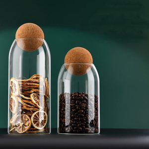 Custom Wholesales Fancy 500/800/1200 Ml Multiple Size Cork <b>Food</b> <b>Container</b> Kitchen <b>Storage</b> <b>Glass</b> Jar With Wood Ball Lid - Product Image 5