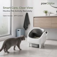 Kotak Kotoran Kucing Pintar Terbuka Otomatis dengan Kamera Putar 360 Derajat, Kontrol Aplikasi, Sensor Berat untuk Banyak Kucing