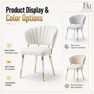 Chaise de salle à manger rembourrée de luxe personnalisée avec dossier en acier inoxydable doré pour réceptions de mariage et projets hôteliers - Product Image 3