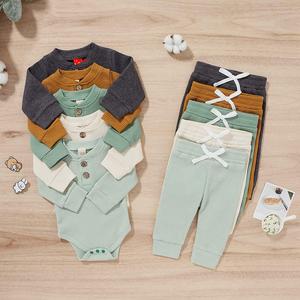 Ropa para Bebé Recién Nacido, Niño o Niña, Mono de Manga Larga de Algodón de Punto Acanalado, Pantalones Largos, Color Sólido, Conjuntos para Otoño e Invierno - Product Image 5