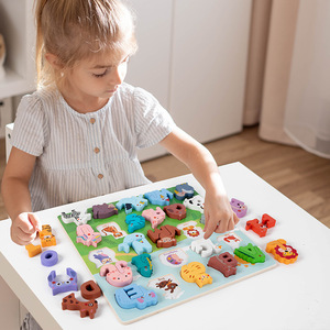 Kinderen Engels Leren Houten Alfabet Bord Vorm Bijpassende Dier Puzzel Kleur Cognitieve Vroege Educatie Kind Puzzels - Product Image 3