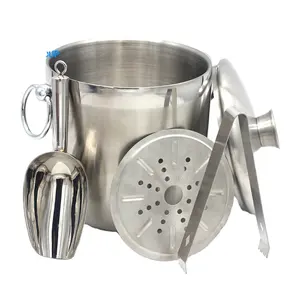 China Manufacturer Food Grade Stainless Steel Double Wall Ice Bucket with Lid and Tong