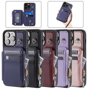 Funda de teléfono con monedero de cuero con tapa y cordón desmontable de alta calidad para iPhone 15 14 13PROMAX