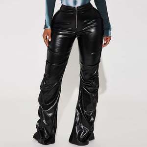 Pantaloni Shimaier Pu autunno inverno pantaloni europei e americani a vita alta strizzacervelli pieghettati stretta gamba dritta in pelle Pan - Product Image 1