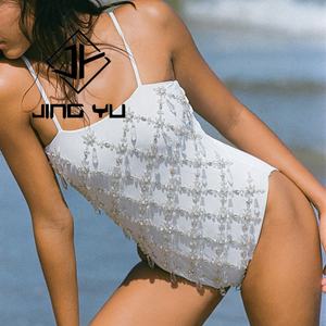 OEM <b>Swimsuit</b> Set White Luxury Shiny Swimwear Women Custom Rhinestone Recycled One Piece Swimwear - Product Image 1