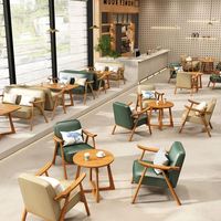 Ensemble table et chaises de style rétro moderne pour restaurant, café, cuisine, cantine, salle, en bois massif et cuir