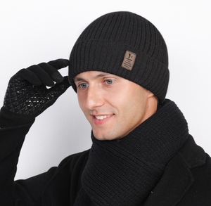 Adult Three-Piece Winter Set Warm Polyester <strong>Caps</strong> Thickened Knitted Neck Protector Padded Scarf Long <strong>Plain</strong> Style Riding Hat - Product Image 6