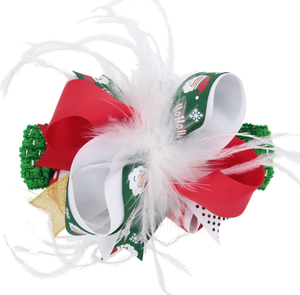 مشبك شعر للأطفال بتصميم فيونكة وردية مزينة بالريش لعيد الميلاد، يمكن استخدامه كعصابة رأس، إكسسوارات شعر مزدوجة الاستخدام - Product Image 3