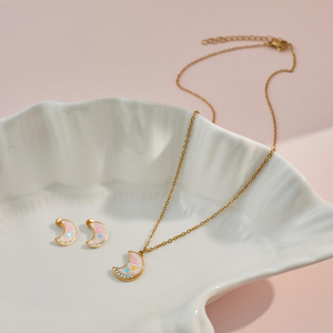 Set di Gioielli per Bambine con <span class=keywords><strong>Collana</strong></span> e Orecchini Luna e Stella in Acciaio Inossidabile Ipoallergenico - Product Image 3