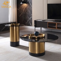 Meubles de maison de style italien moderne et luxueux, table basse en marbre, table d'appoint, table de chevet avec plateau en verre et base en acier inoxydable