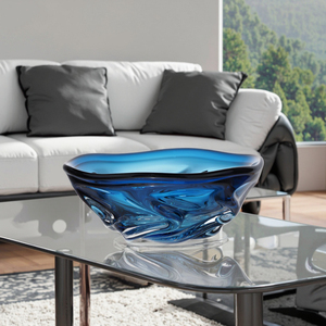 Bol de centre de table en verre de Murano tourbillonné bleu, design de vague texturé. Idéal pour <span class=keywords><strong>la</strong></span> décoration intérieure, l'affichage d'art, l'ajout d'une touche moderne. - Product Image 3