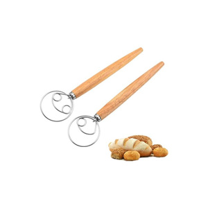 Batidor de masa danés de acero inoxidable, batidor de masa estilo holandés, mezclador manual de masa para pan, utensilios de cocina para hornear con mango de madera - Product Image 1