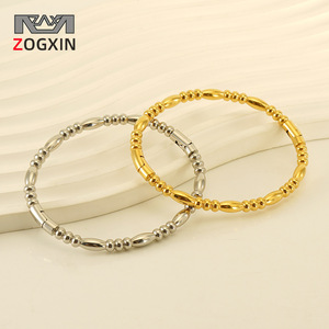 Zogxin Titanium Steel Beaded <b>Bangle</b> 18K Gold <b>Silver</b> Color Unisex Fashion Jewelry <b>Bracelet</b> - Product Image 1