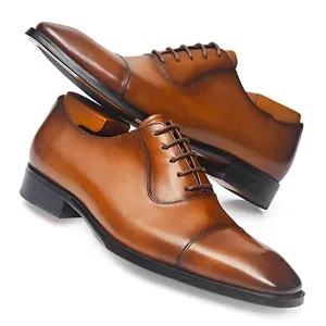 Sapatos masculinos de couro de vaca genuíno, sapatos oxford oficial formal para escritório