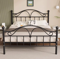 Cadre de lit plateforme en métal classique en velours noir, design minimaliste, sommier avec rangement, tailles King/Queen/Full, chambre à coucher