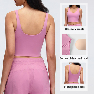 EVARICKY Soutiens-gorge de sport respirants à logo personnalisé pour femmes, extensibles dans quatre directions, doux et confortables, avec effet push-up et col en V, hauts courts de yoga – Meilleures ventes - Product Image 2