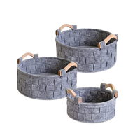 Panier de rangement pour vêtements en feutre polyester, rond, moderne et tendance, tissé à la main, personnalisé, ensemble de 3 pièces avec poignées en bois