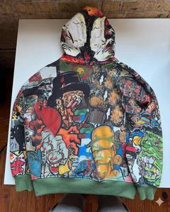 Sudaderas Y2K OEM Personalizadas con Cierre de Cremallera, Hombros Caídos, 400GSM, Algodón, Estampado de Grafiti en Toda la Superficie, Sublimación, Sudaderas Extra Grandes con Gráficos de <span class=keywords><strong>Anime</strong></span> para Hombre - Product Image 4