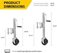 Dongkrak Trailer Ambull Desain Swing-Back dengan Gagang Angkat Samping & Roda Ganda 6 inci, Kapasitas 1500 Lbs, Pengangkat 11-1/2 inci untuk Trailer Utilitas dan Perahu