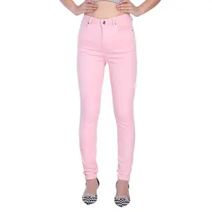 女性のためのカスタムブライトピンク色の伸縮性レギュラーフィットデニムジーンズ