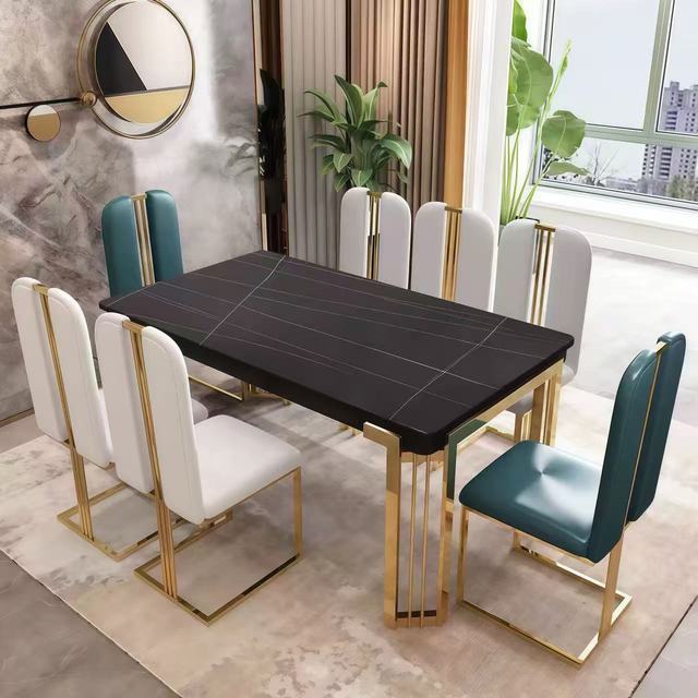 Metal Dining Room Furniture Sets Factory Marble Dining Table Set 6 Chairs Green Modern Luxury Dining Tables