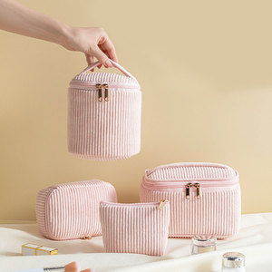 4pcs Large Capacity Easy Carry Makeup Bag Travel Corduroy Cotton Makeup Bag with Handle - Product Image 1