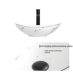 Fregadero de piedra de lavabo de mesa integrado de cerámica redonda para el hogar del Hotel con instalación de mostrador superior para lavabo de Arte de baño - Product Image 2