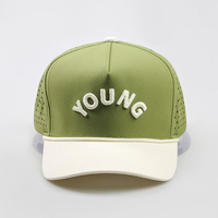 Casquette de baseball imperméable à 5 panneaux, vente en gros, logo personnalisé, perforations découpées au laser, chapeau de performance, broderie 3D, visière en corde, pour l'extérieur
