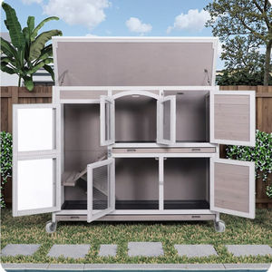 SDR050 SHUNDA Lüks Çevre Dostu Ahşap Tavşan Evi, Baskılı Tasarım, Açık Alan Kulübesi, Tepsili ve Tekerlekli, 2 Tavşan İçin Gri - Product Image 2