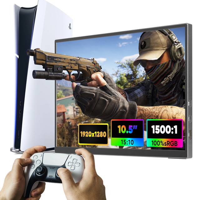 12.2 Inch 2K HD IPS Panel PC Portable Monitor VESA Stand Dual Built-in Speakers Black Business Screen Type-C Gaming