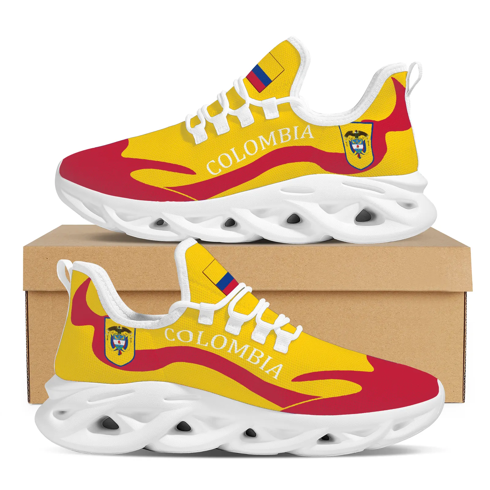 Nuovo Design Premium Colombia flags designs logo personalizzato scarpe da calcio scarpe da corsa sportive per uomo e donna NO MOQ