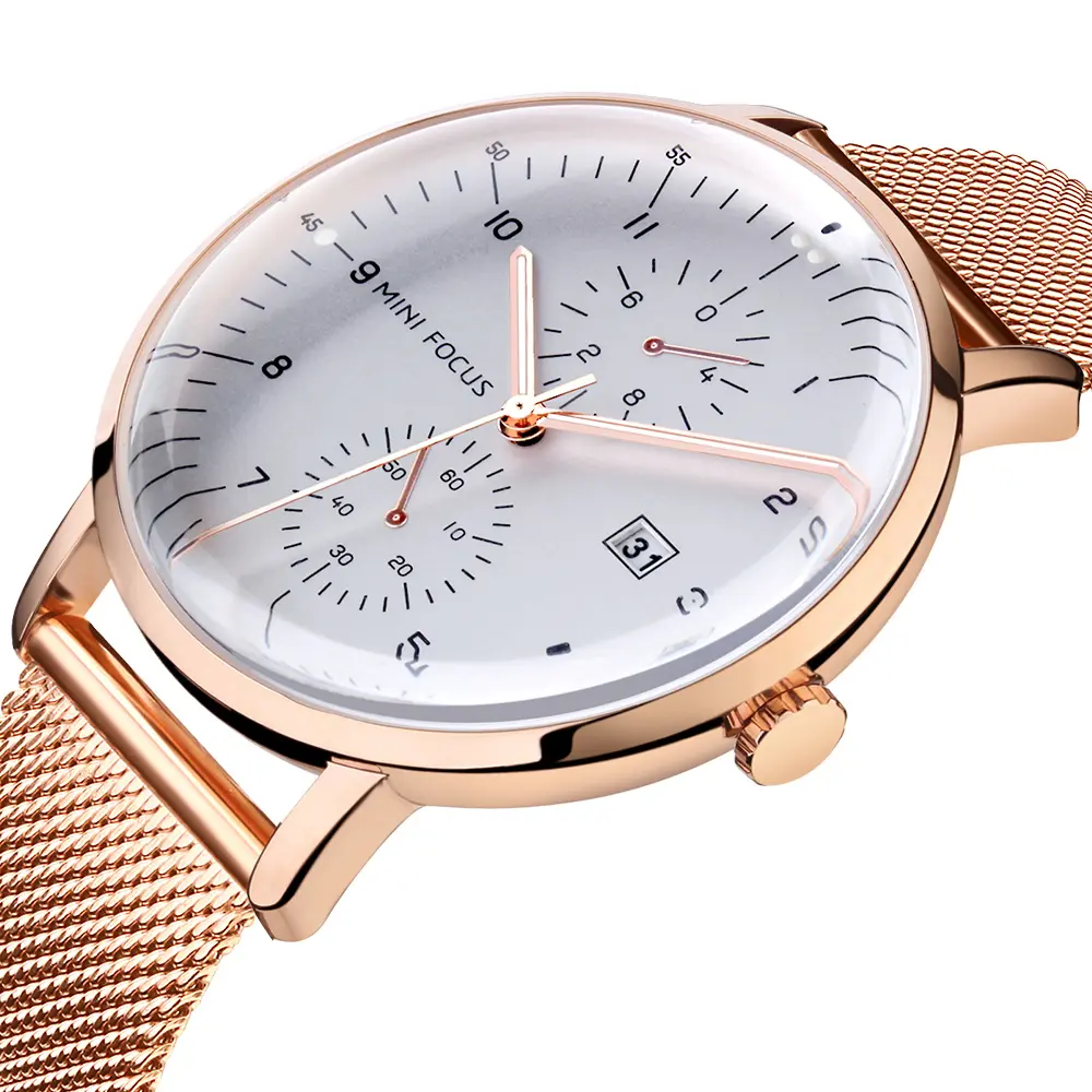 MINI FOCUS 0052G Quartz Watch Men Watches Male Business Watches Chronograph Wristwatch Steel Mesh Relogio Masculino 2019 Alloy