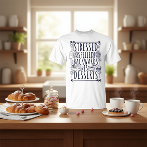 Camiseta con estampado de letras invertidas 'Stressed Spelled Backwards Is Desserts', camiseta con gráfico 'Sweet Love Sign' - Product Image 3