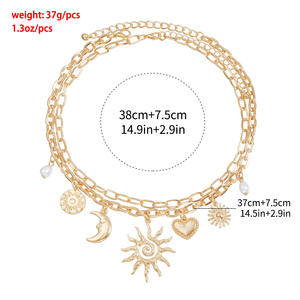 Trendy Link zinciri kolye güneş ay kalp Charm Chocker altın renk katmanlı kolye seti - Product Image 5