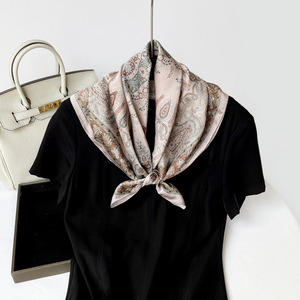 Vintage French Paisley Pattern Satin <b>Scarf</b> for Elegant Outfit Matching - Product Image 2