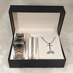 Poedagar 930 - Reloj de Pulsera de Cuarzo para Hombre, Collar con Cruz, Anillo, Pulsera de Cadena y Caja Negra Exquisita, Juego de Regalo de 5 Piezas - Product Image 6