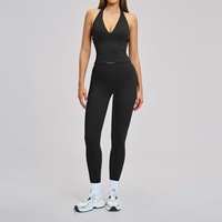 Ensemble de yoga 2 pièces : débardeur et leggings ajustés – Tenue de sport, course, Pilates, fitness – Col halter, dos élégant