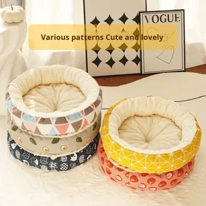Cama Redonda para Gatos y Gatitos, Cálida, de Algodón y Lino, con Estampado, Fácil de Cuidar, para Invierno, Venta al Por Mayor, Envío Directo de Fábrica - Product Image 2