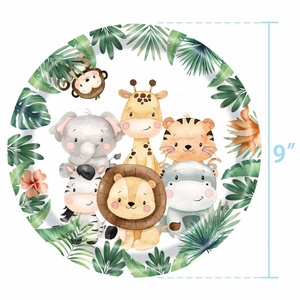 Ensemble de fournitures de fête jetables sur le thème du zoo de la <span class=keywords><strong>jungle</strong></span> pour enfants, comprenant des assiettes en papier, des serviettes, une nappe et une bannière pour la fête d'<span class=keywords><strong>anniversaire</strong></span> - Product Image 6