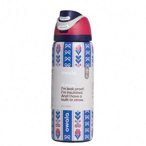 Factory Custom White Floral Pattern Owala Insulated Cup, Stainless Steel Outdoor Handled Thermos Water Bottle, Wholesale - Product Image 3