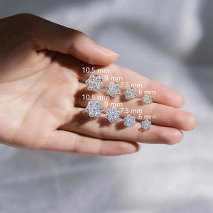 Boucles d'oreilles clous en Moissanite et diamant de laboratoire pour hommes et femmes, 6mm, 7.5mm, 9mm, 10mm, en argent sterling 925 plaqué or 14K, motif grappe de fleurs - Product Image 1