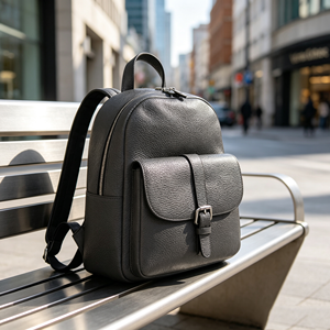 Dark Gray Genuine Leather <b>Backpack</b> For Women Buckle Front Pocket Casual <b>Daily</b> Travel Rucksack - Product Image 4