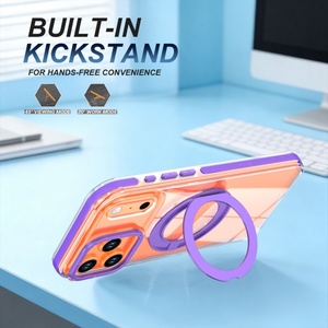 Funda Magnética Transparente de Alta Calidad para iPhone 17 12 13 Pro Max 14 15 16 Plus Air con 360 °   Funda Protectora con Soporte de Anillo Metálico - Product Image 2