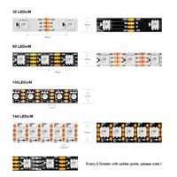 Bande lumineuse LED à double signal, adressable individuellement, 30, 60, 100, 144 LED, WS2812B, PCB noir/blanc mis à jour