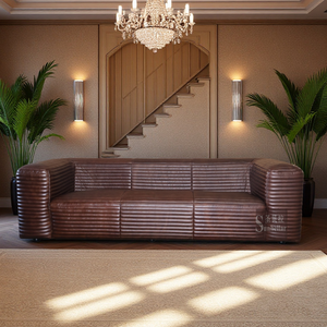 European Retro Vintage <strong>Brown</strong> Leather Sofa 3-Seat Genuine Leather Couch for Luxury Living Room Retro Style Home Furniture - Product Image 2
