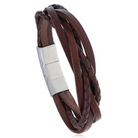 Nouveau modèle de bracelet à fermoir magnétique en acier inoxydable, bracelet en cuir vintage tissé à la main