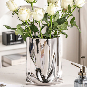 <strong>Decorative</strong> <strong>Table</strong> Vase Ceramic Silver-plated Vase Flower Arrangement Home <strong>Decoration</strong> Centerpiece Vase Living Room Dining <strong>Table</strong> - Product Image 1