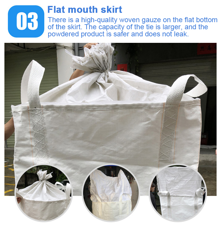Flat Bottom Fibc Jumbo PP Bags Breathable 1 Ton For Firewood Construction Cement